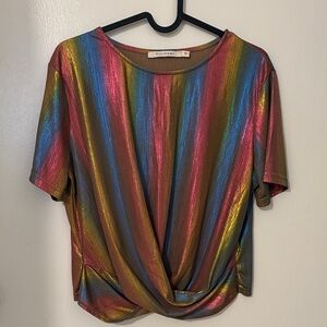 Ellison Multicolor Metallic Short Sleeve Top